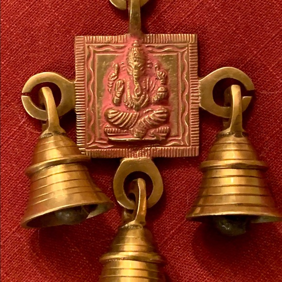 Golden Red Antique Style Brass Ganesha Wind Chime - Picture 3 of 10